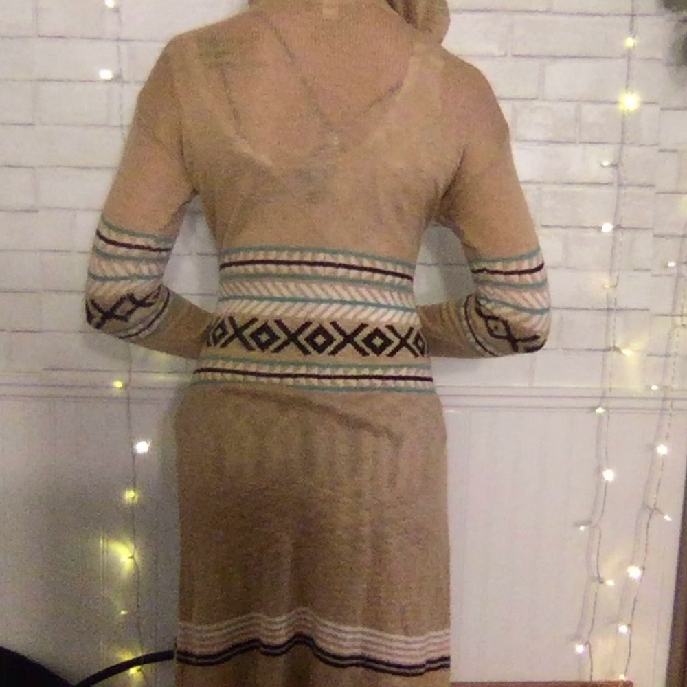 Tan Aztec cardigan with hood